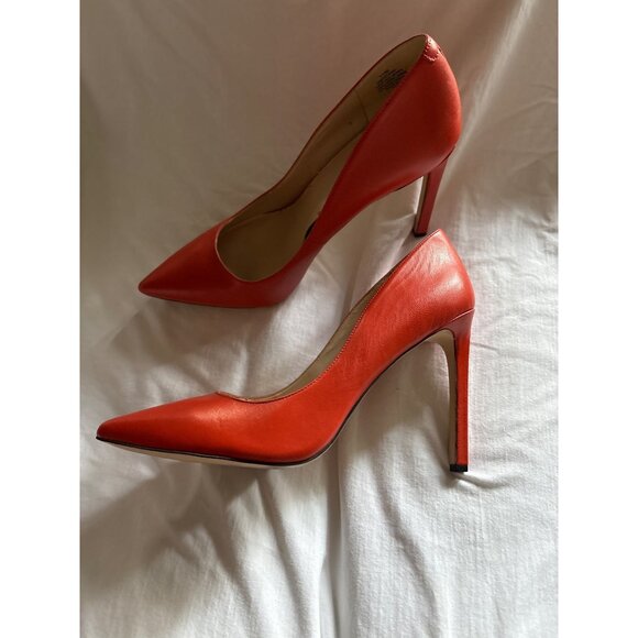Orange Leather Pointed-Toe High Heels Size 11 Nine West Kitten Heel - Picture 1 of 12